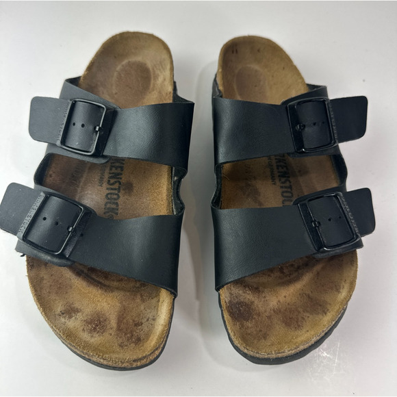 Birkenstock Arizona Slide Sandals 2 Strap Buckle Men's 6 Women's 8 Black Leather - Picture 10 of 16